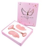 Jade Roller &amp; Gua Sha Set Face Roller 100% Natural Rose Quartz Face Massager Beauty Slimming Tools for Skin,Eyes,Neck