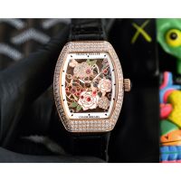 Franck Muller V32 Vanguard Rose Skeleton นาฬิกาข้อมือควอทซ์ ขนาด 32*42.3 มม. สําหรับผู้หญิง