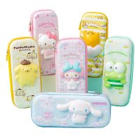 Sanrioed กระเป๋าปากกาเด็กลายการ์ตูน My Melody Kitty Cinnamoroll กล่องปากกาติดห่วงบีบอัดหลายแบบเครื่องเขียนนักเรียน