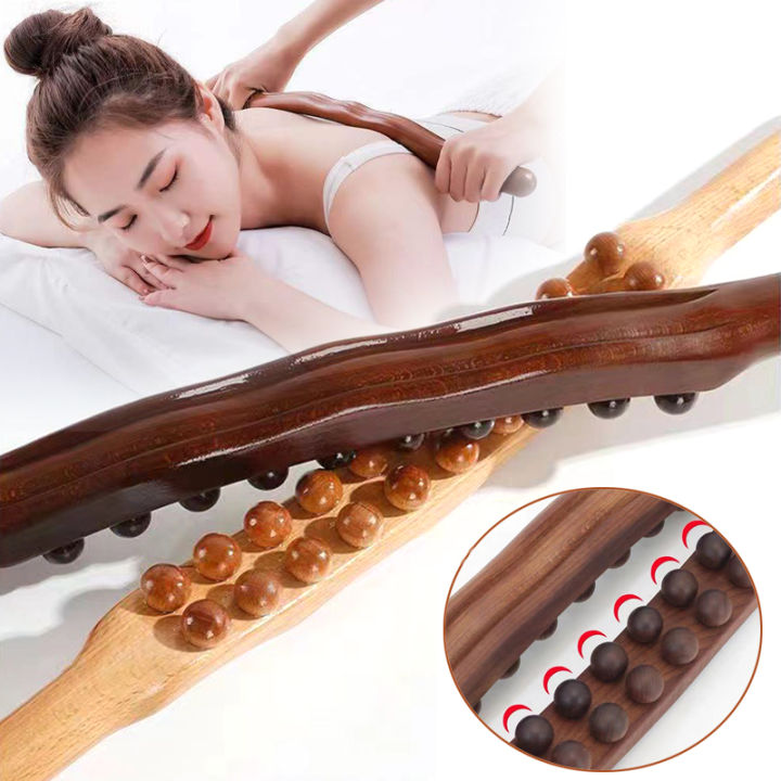 20 Beads Natural Carbonized Wood Massage Stick Scraping Massager Body Gua Sha Tool For Beauty