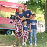 Summer Family Matching Outfits Mommy and Daughter Matching Floral Dress Dad Son Matching T-shirt Baby Rompers Men Women Clothes