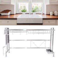 จานDrainerอ่างล้างจานแคดดี้ 304 สแตนเลสTelescopic Kitchen Sinkชั้นวางชามจานStorage Draining Rack Organizerไม่มีเจาะ