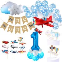 1 Set Airplane Cloud Theme Party Latex Globos 30Inch Foil Number Ballons Stand Column Set Baby Shower Birthday Party Decorations Balloons