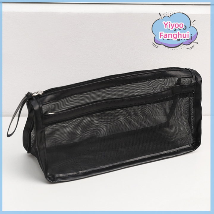 yiyoo-กระเป๋าเก็บของเครื่องเขียนกระเป๋าดินสอซิปกระเป๋าสองชั้นดินสอกดโปร่งแสง