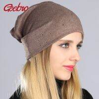 【YD】 Geebro Womens Beanie Hat Rhinestone Cotton Plain Slouchy for Female Balavaca Skullies Beanies