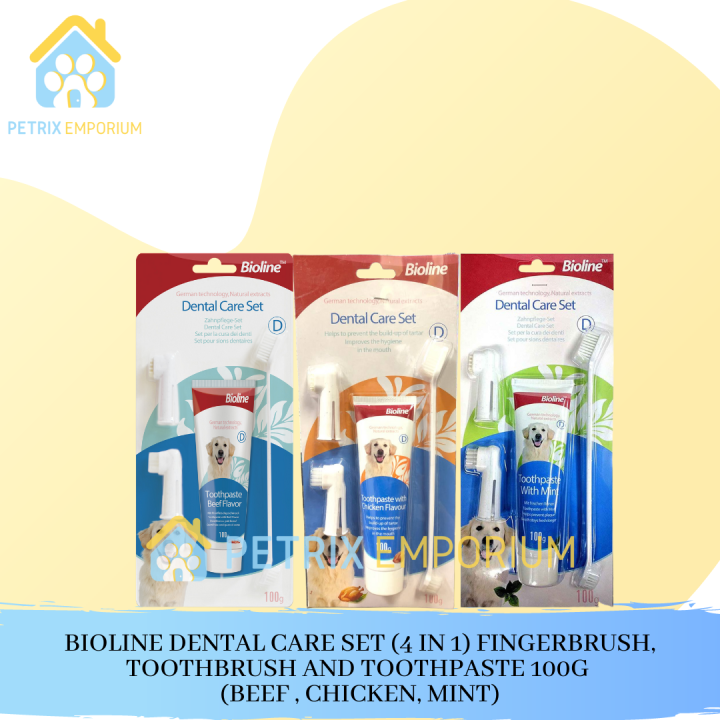 Bioline Dental Care Set (4 in 1) Finger brush, Toothbrush and Toothpaste 100G Lazada PH