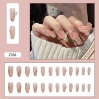 【With Glue】24Pcs Rhinestone Fake Nails Diamond Ballerina Acrylic Nails Beauty Care Long Nails Butterfly Transparent Fake Nails with Glue Nail Art