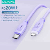 USAMS PD20W USB-C Lightning Fast ชาร์จ Macaron สีพร้อม Indicato ข้อมูล USB สายไฟประเภท C ถึง Lightning สำหรับ IP 13/ 13Pro/12 12 Pro/11/X XS/IP 7/8