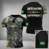 2023Brazil Flag Men T-shirt Tops 3d Brazilian Veteran Camo Shirt Round Neck Oversized Short Sleeve T-shirts Brazil Mens Clothing