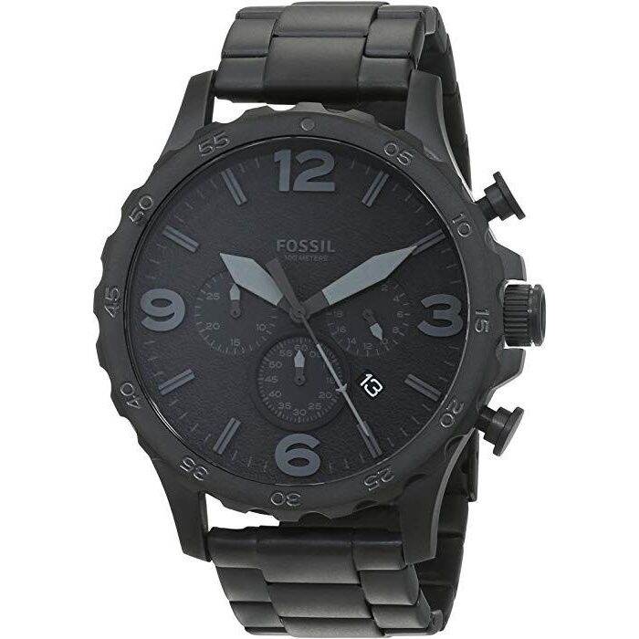 Authentic Fossil Mens Nate Ion Black Dial Chronograph Stainless Steel Watch Jr1401 Jam Tangan 0826