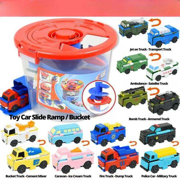 2 in 1 Cars Bucket Slide Ramp Vehicle Play Set for Kids by WISHLAND