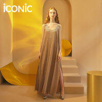 iCONiC ALTHOUGH DRESS #4612 ชุดเดรส ผ้าพลีท ฟรีไซส์ อก32-40" ยาว140cm ปักดอกไม้ 3 มิติ ช่วงไหล่ ทรงหลวม พลิ้วไหว  เสื้อผ้าผู้หญิง ชุดเดรสยาว ชุดราตรี