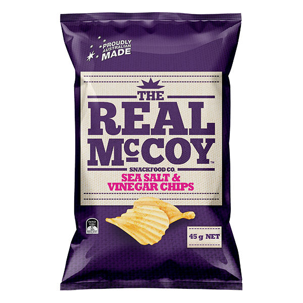 The Real Mccoy Sea Salt&amp;Vinegar Chips 45g. เดอะเรียลแมคคอย มันฝรั่งแผ่นหยักทอดกรอบ รสเกลือทะเลและน้ำส้มสายชู ขนาด 45 กรัม (5479)