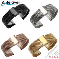 Aotelayer 1.0สายนาฬิกาแถบนาฬิกาแบบ Milanese โลหะเส้นหนาสายคล้องข้อมืออเนกประสงค์สำหรับผู้ชายและผู้หญิง18มม. 20มม. 22มม. 24มม. พร้อมเครื่องมือ