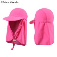 Swimming Cap UPF50 Sunscreen Children Summer Big Brim Beach Flap Cap Ear Cover Neck Protection Sun Hat Kids Boy Girl Anti UV Swim Caps