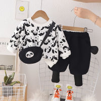 IENENS Autumn Boy Long Sleeve Clothing Sets 0-4 Years Baby Casual Clothes Outfits 3PCS Baby Hoodies + Pants + Bag Kids Panda Print Suits