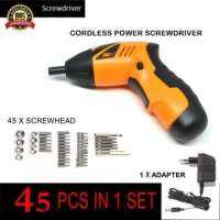 Hot item Cordless Screwdriver ชุดสว่านเจาะไฟฟ้าไร้สายมัลติฟังก์ชั่น DC 4.8V พร้อมเครื่องมืออุปกรณ์รวม 45 ชิ้น (2103)