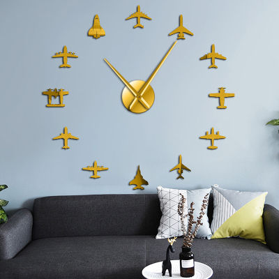 Flying Plane Fighter Jet Modern DIY Giant Wall Clock Mirror Surface Sticker Acrylic Airplane Wall Clock Aviator Pilot Home Decor