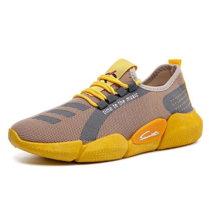 orfilas-รองเท้าผ้าใบผู้ชายน้ำหนักเบาระบายอากาศได้รองเท้าวิ่งแบนรองเท้าผ้าใบตาข่ายสีเหลือง