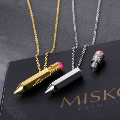 Megin D Stainless Steel Simple Pencil Pendant Hip Hop Fashion Collar Chains Necklace for Women Girls Couple Friends Gift Jewelry