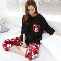 【NEW Popular】☂เสื้อผ้าแบบสบายๆผู้หญิงชุดนอนครึ่งแขนฤดูร้อนฤดูใบไม้ร่วง