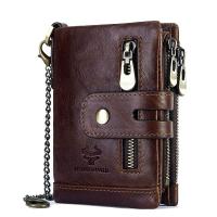 HUMERPAUL Leather Mens Wallet RFID Anti-Theft Brush Coin Purse Compact Mini Card Clip Chain Mens Antimagnetic Wallet