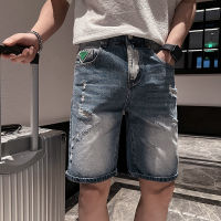 Ripped Jeans Washed Blue Fashion Street Casual Five Points Shorts Oversize Distressed Slim Denim Pants Summer Trend Overalls