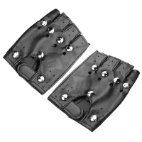 BLACK LEATHER LOOK FINGERLESS GLOVES FANCY DRESS