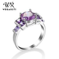 WEGARSTI Solid 925 Sterling Silver Rings For Women Created Amethyst Purple Gemstone Ring Wedding Engagement Band Fine Jewelry