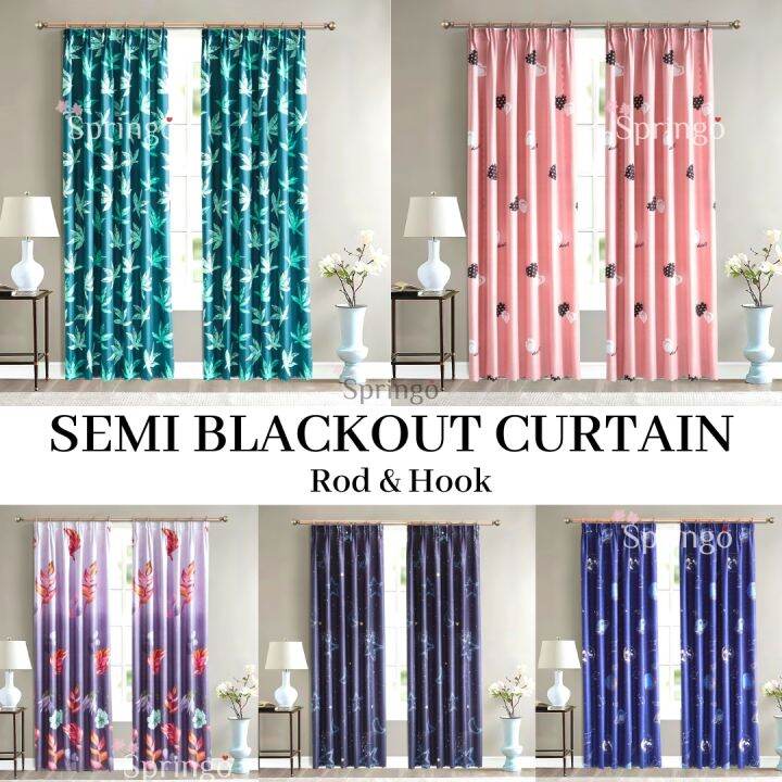 E: Cangkuk Hook / Rod 2 In 1 Curtain Semi Blackout Curtain Langsir ...