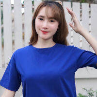 เสื้อยืดสีพื้น คอกลม แขนสั้น สีน้ำเงินธงชาติ ทรงตรง ใส่ได้ทั้งหญิง ชาย คอทตอน 100%