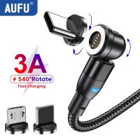 AUFU 540 Rotate Magnetic Cable 3A Fast Charging Micro USB Type C Cable For iPhone Xiaomi Samsung Magnet Charger Wire Data Cord Cables  Converters