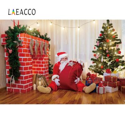 【✆New✆】 liangdaos296 Laeacco Santa Claus เตาผิงถุงเท้าพื้นไม้ภาพพื้นหลอดไฟภาพเด็กทารกพื้นหลังสำหรับสตูดิโอถ่ายภาพ