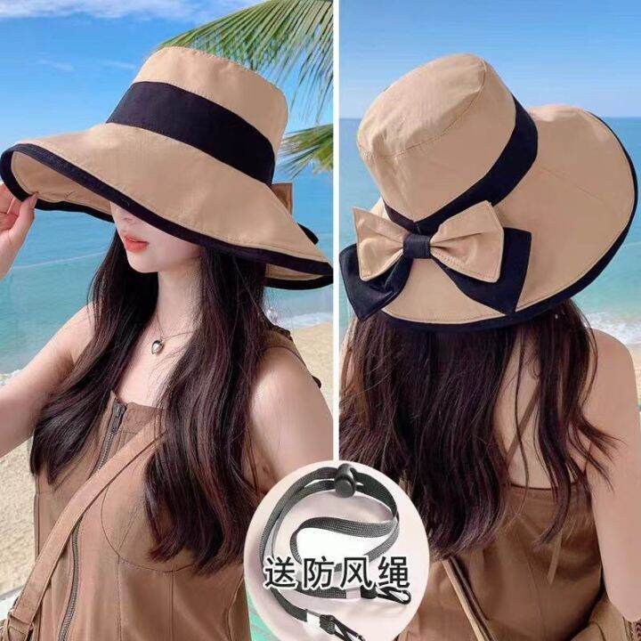 bowknot-hat-female-fashion-summer-japanese-bucket-hat-casual-and-sweet-big-brim-sun-hat-sun-proof-all-matching-sun-hat