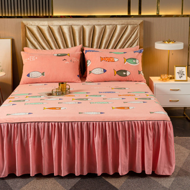 bed-sheets-mattress-covers-bedspread-the-winter-thickened-milk-crystal-velvet-one-piece-skirt-warm-sheet-coral-queen-fitted-twin
