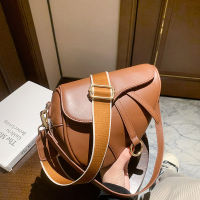 Brand Solid Color Retro Saddle Bag PU Leather Shoulder Bag Lady Handbag Women multi-chain handbag khaki