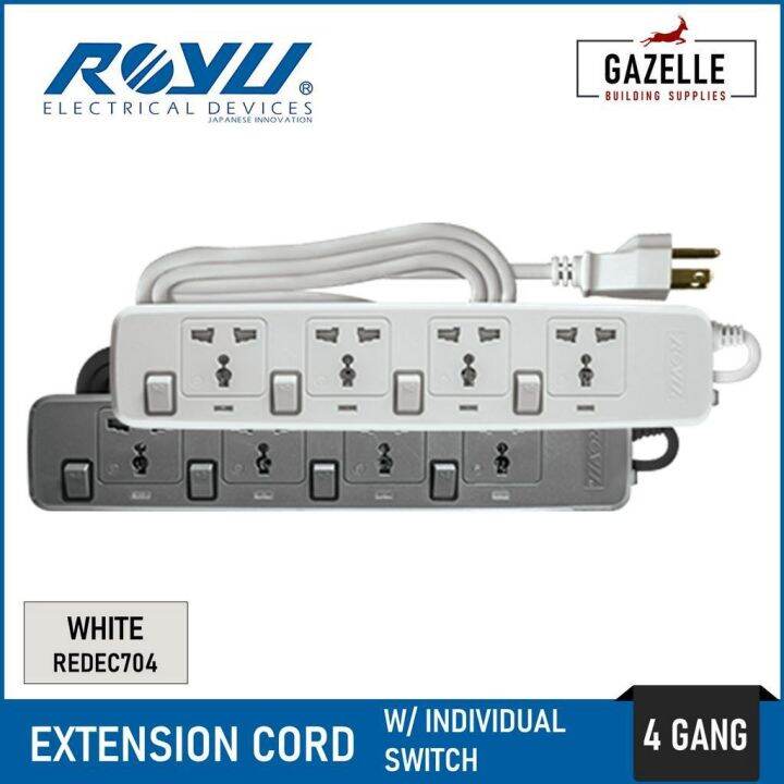 Royu Power Extension Cord Outlet with Individual Switches 4 Gang REDEC704 2 Meter Cord Lazada PH