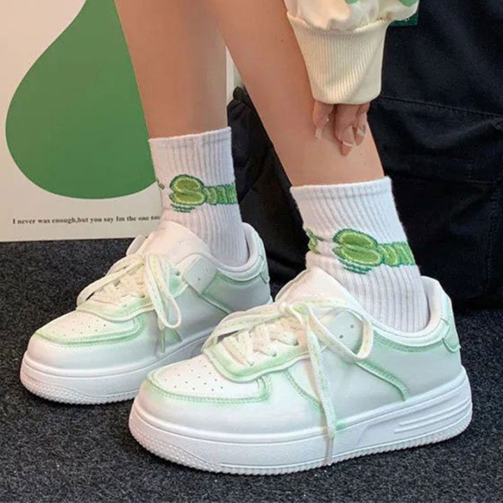 renben-รองเท้าแพลตฟอร์มมัฟฟินสำหรับผู้หญิง-รองเท้าลำลองใส่ได้หลายโอกาสรองเท้าผ้าใบกีฬาอินเทรนรองเท้าสีขาวไล่ระดับสีเล็ก