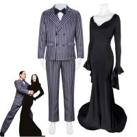 Morticia Addams Cosplay Costume Black Gothic Dress Sexy Dresses Gomez Addams Men Suit Uniform Halloween Party Costumes