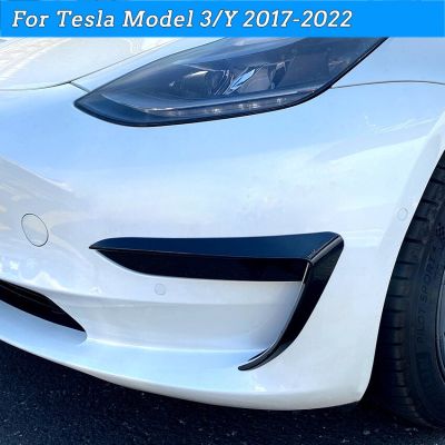 For Tesla Model 3 Y 2017-2022 Car Front Blade Trim Light Eyebrow Wind Knife Bumper Cover Sticker ABS Fog Lamp Decoration