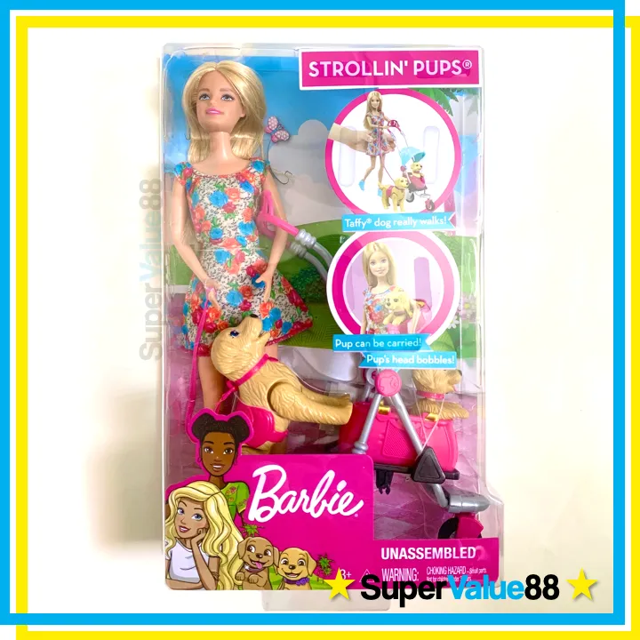 barbie strollin pups playset