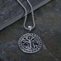 Vintage Fashion Mens Jewellery Viking Rune Mens Celtic Tree of Life Pendant Necklace Stainless Steel Men Punk Party Jewelry Gift Fashion Chain Necklac