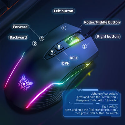 ONIKUMA RGB Gaming Mouse 7 Programming Buttons 6 Levels Adjust 6400 DPI with Dynamic Lighting Ergonomic Mice for Laptop PC Gamer