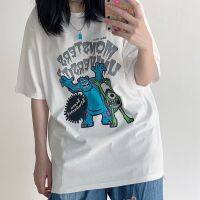 เสื้อยืดแขนสั่นลายการ์ตูนเวอร์ชั่นเกาหลีสไตล์ฮ่องกงทรงหลวม