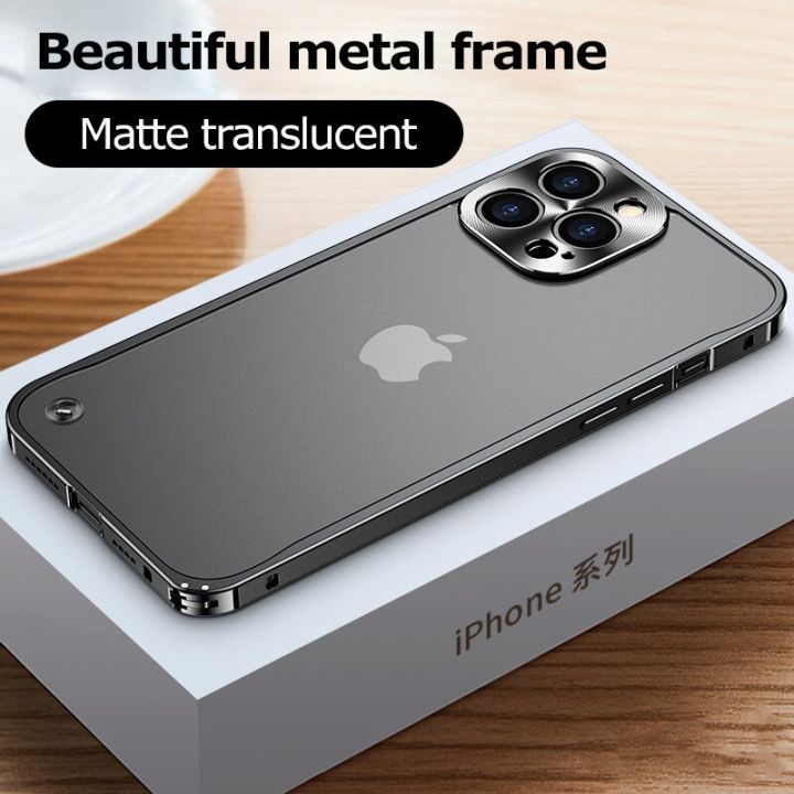 electroplated-metal-frame-case-for-iphone-14-12-11-13-pro-max-12-13-mini-14-frosted-translucent-acrylic-back-plate-cases-phone-cases