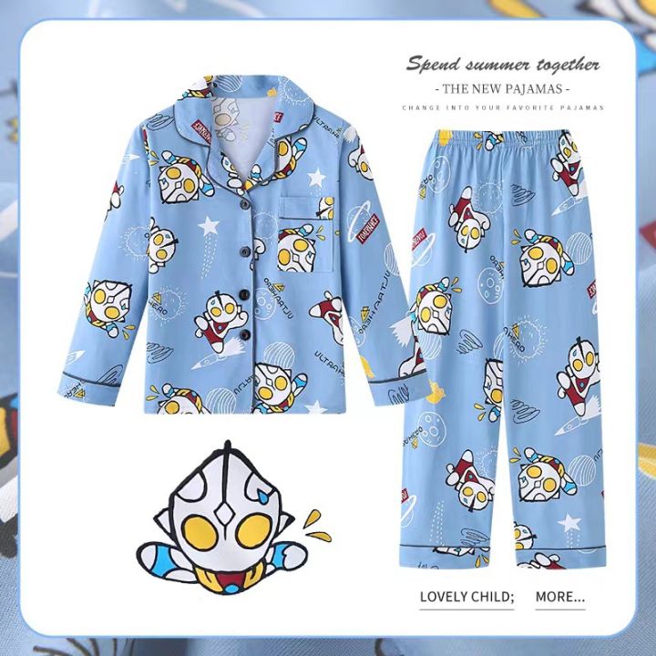 mymelody-kuromi-captain-americas-spidermans-bruce-banner-girls-spring-and-autumn-models-lapel-childrens-pajamas-home-wear-boys-cartoon-long-sleeved-baby-children-suit-0000