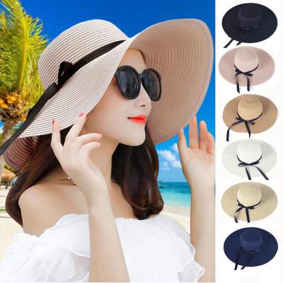 หมวกกันแดดชายหาดสำหรับผู้หญิง,หมวกฟางปีกกว้างพับได้หมวกหน้าร้อนแบบเรียบง่ายสำหรับผู้หญิงหมวกปกป้อง UV สำหรับเดินทาง