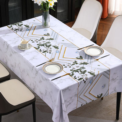 2023 Light Luxury Marble Golden Branch Pattern PVC Material Tablecloth Waterproof and Oil Resistant Tablecloth Household Tea Table Cloth