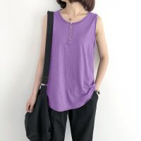 [READY STOCK]Women Plus Size Vest Cotton Tanks &amp; Camisoles Solid Color Loose Thin Sleeveless Top Bottom Coat