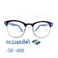 แว่นสายตาสั้น กรองแสงสีฟ้ามัลติโค๊ต มีสายตา -50ถึง-400 ( BLUE Block , MULTICOAT ) ทรงแคชอายสั้น (กรอบพร้อมเลนส์สายตา)